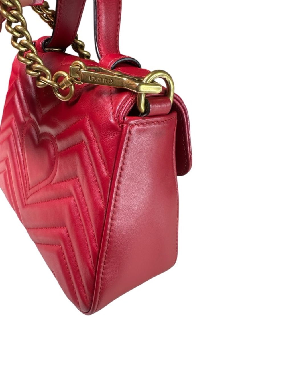 Gucci Red GG Marmont Small Top Handle Satchel with Gold Hardware - Picture 3 of 7